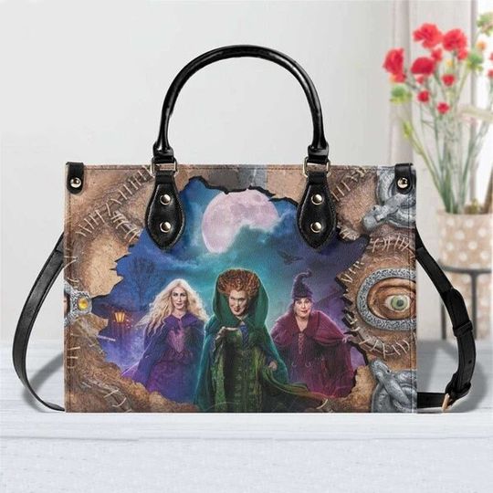 Hocus Pocus Art Leather Bag, Movie Leatherr Handbag, Shoulder Bag Fashion Gift for Her, Cartoon Tote Bag, Gift on Birthday, Anniversary