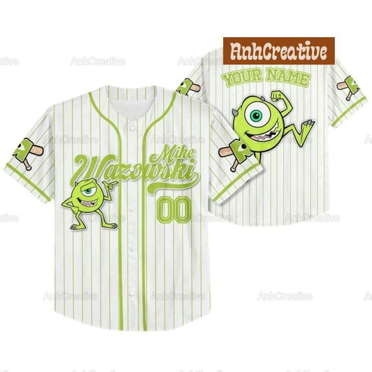 Custom Disney Monster Inc Mike Wazowski Baseball, Custom Baseball Jersey