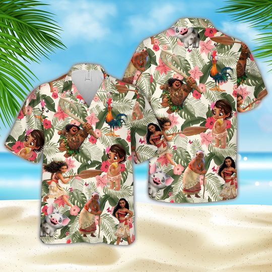 Disneyland Beach Shirt, Disney Maui Moana Summer Vacation Matching Shirt, Tropical Pattern Beach Outfit For Disneyy Princess Girl Women