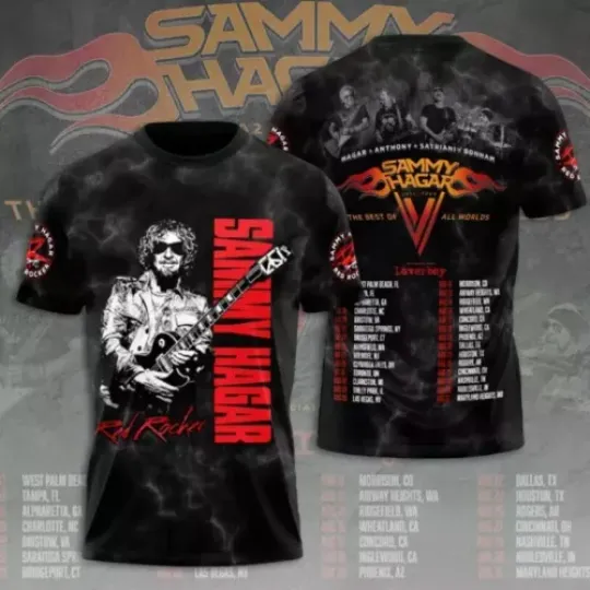 Sammy Hagar Red Rocker The Best Of All World Tour 2024 3D Print T-Shirt S-5XL, Cotton Short Sleeve Trendy Shirt