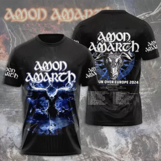 Amon Amarth Heidrun Over Europe Tour 2024 3D Print T-Shirt For Men Women S-5XL, Cotton Short Sleeve Trendy Shirt