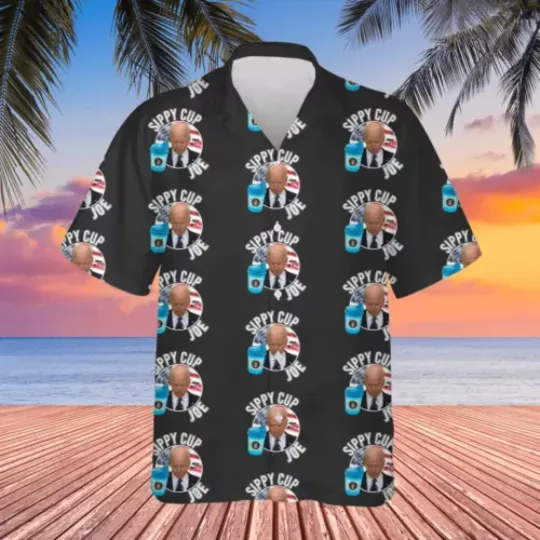 Funny Sippy Cup Joe Biden Hawaiian, US Election 2024 Hawaiian, Political Summer Cotton Short Sleeve Shirt, Funny Idea Gift