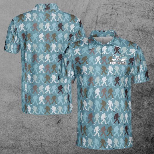 Bigfoot Silhouette Golf Pattern Custom Golf Men's Polo Shirt, All Size Available, Gift For Dad