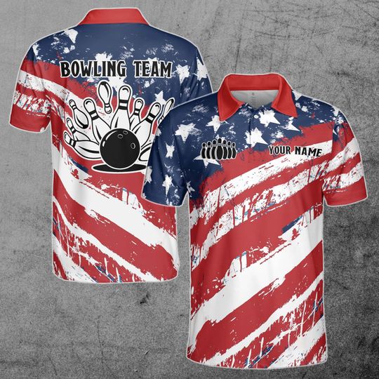 Discover Custom Bowling Sport Patriotic American Flag Men's Polo Shirt, All Size Available, Gift For Dad
