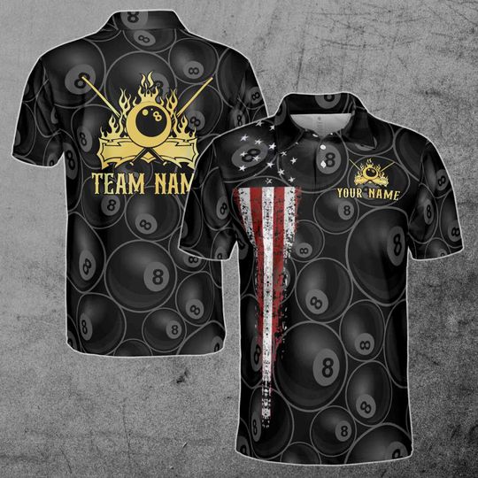 Personalized Name and Team Billiards Pool Team Club Men 3D Polo Shirt, All Size Available, Gift For Dad