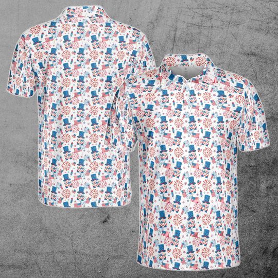 Funny American Gnomes Happy Independence Day 4th Of July Men's Polo Shirt, All Size Available, Gift For Dad