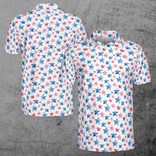Funny Patriotic American Star 4th of July Independence Day Men's Polo Shirt, All Size Available, Gift For Dad
