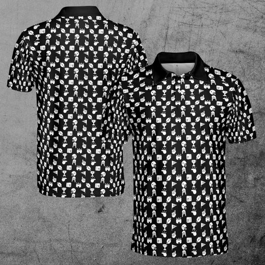 Funny Golf Award Trophy Flag Hand Whistle Fish Pattern Men's Polo Shirt, All Size Available, Gift For Dad