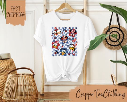 Mickey and Friends 4th of July Shirt, Checkered Disney Fourth of July Shirt