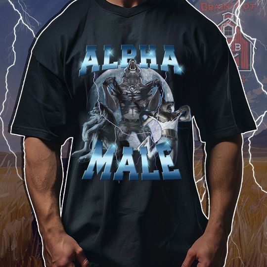 Alpha Male Werewolf Funny 90's Tee, Sigma Male Meme Ironic T-shirt, gifts for him, gifts for her, Alpha Bootleg Tee, Vintage style