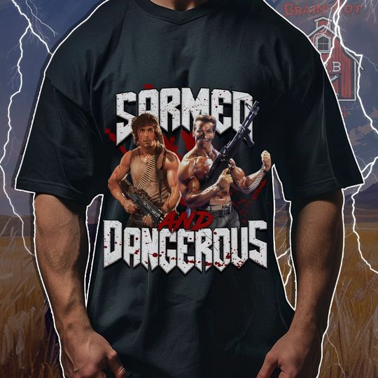 Sarmed and Dangerous 90's T-Shirt, Arnold Schwarzenegger, Sylvester Stalone, Rambo, Cool T-shirt, Dad shirt Gym Design, Gifts for Him