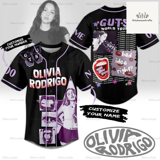 Personalized Olivia Rodrigo Comfortable Short Sleeve Sports Jersey, GUTS World Tour 2024 Fan Gifts