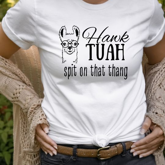 Hawk Tuah Spit On That Thang Llama  Unisex short sleeves heavy cotton shirt, Multiple colors trending shirts