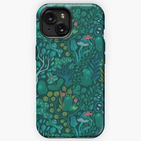 Emerald forest keepers. Fairy woodland creatures. Tree, plants and mushrooms iPhone Case