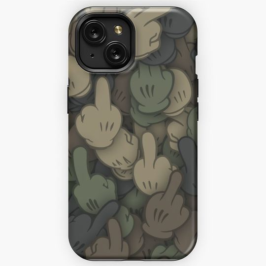 Camouflage with middle fingers of Mickey Mouse iPhone Case