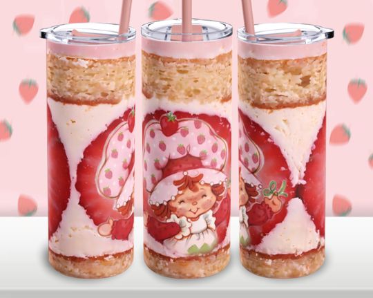 Strawberry Shortcake Design Tumbler with Liz and Straw 20oz, Gifts for Fan