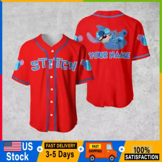 Funny Stitch Blue Red, Disney Cartoon Outfits Baseball Jersey