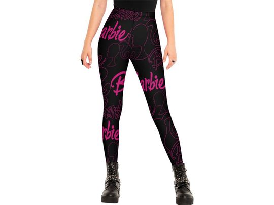 Barbie Black and Pink Printed Yoga Leggings, High Waisted Stretch Legging