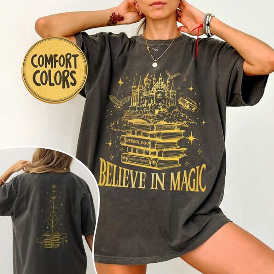 Wizard Castle Book Comfort Colors Shirt, HP Inspired T Shirt, Believe In Magic Shirts, Wizarding World Tee, Bookish Gift for Fan