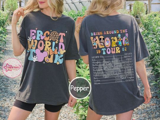 Comfort Colors Vintage Disney Epcot World Tour Shirt, Drink Around The World Traveler Sweatshirt, Disneyland Family Matching T-Shirt