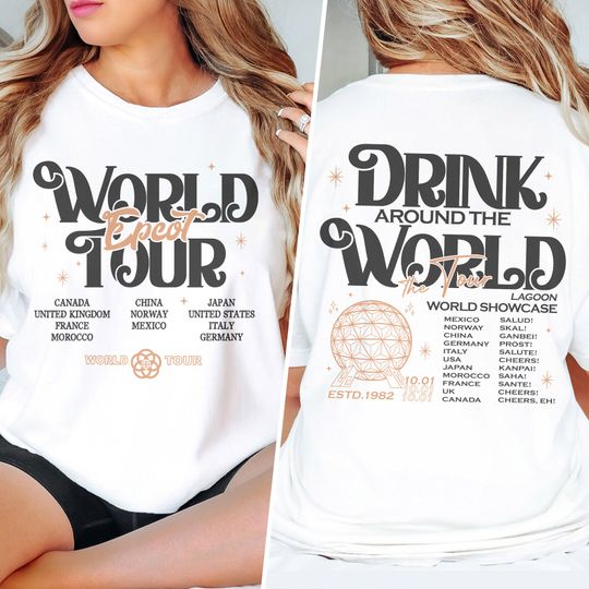 World Epcot Tour 2 Sided Shirt, Drink Around The World Shirt, Magic Kingdom Group Trip Shirt, Retro Festival Trip Outfit For Family RE