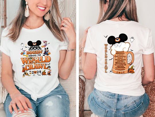 Boozin'Around the world crawl 2024 Halloween shirt, Disney drinking around the world shirt, Epcot Food and Wine Drinking Halloween shirt