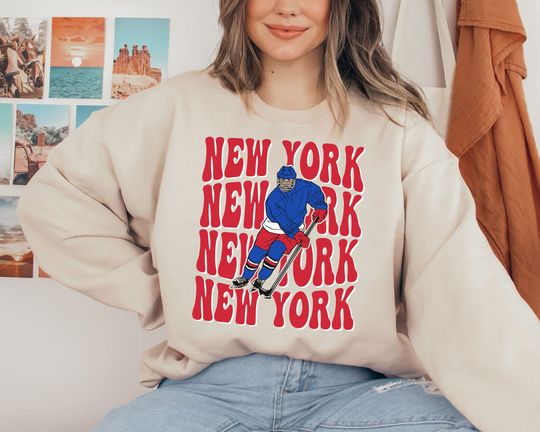 New York Ranger Sweatshirt, Rangers T-Shirt, Hockey Sweatshirt, College Sweater, Vintage New York, Hockey Fan Shirt, New York Ice Hockey