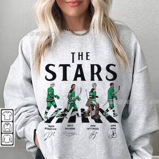 Stars Walking Abbey Road Signatures Ice Hockey Shirt, Jason Robertson, Matt Duchene, Jamie Benn, Jake Oettinger, Dallas Vintage 1010 VCT