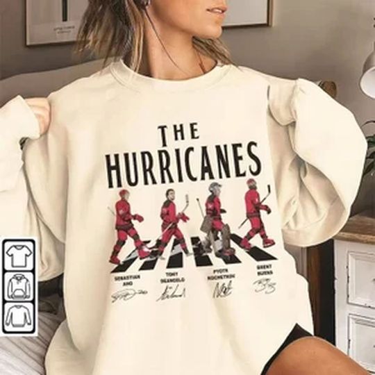 Hurricanes Walking Abbey Road Signatures Ice Hockey Shirt, Sebastian Aho, Tony DeAngelo, Kochetkov, Brent Burns, Carolina Vintage