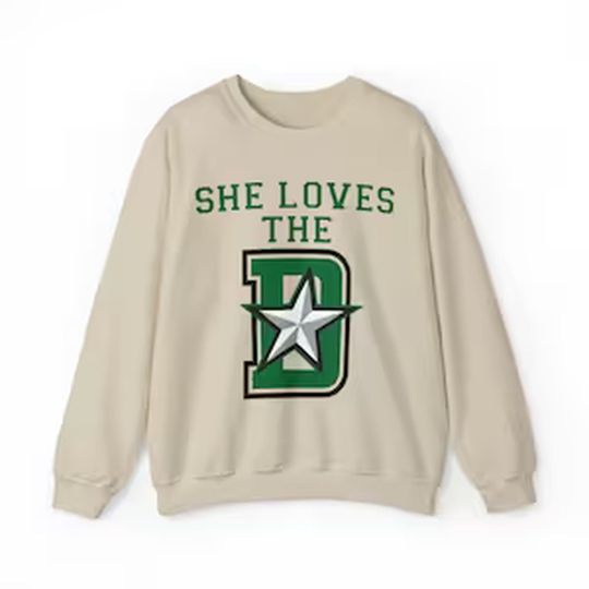 She loves the D - Dallas Stars Hockey Sweatshirt, Dallas Hockey Team Retro, Vintage Dallas Hockey unisex tee