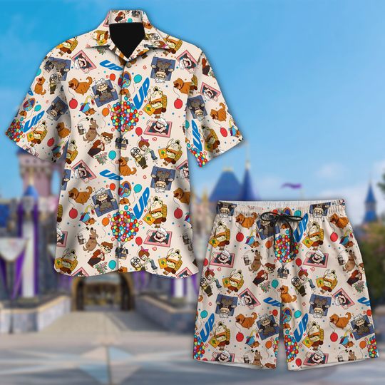 Up Movie Hawaiian Shirt, Comedy Cartoon Hawaii Shirt, Family Movie Shirt, Cartoon Birthday Gift For Kid, Carl and Ellie All Over Print Tee