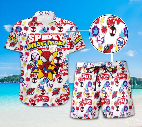 Spidey and His Amazing Friends Hawaii Shirt, Spiderman Hawaii Shirt, Summer Button Up Hawaiian Shirt,Disneyland Vacation ,Family Trip Shirt
