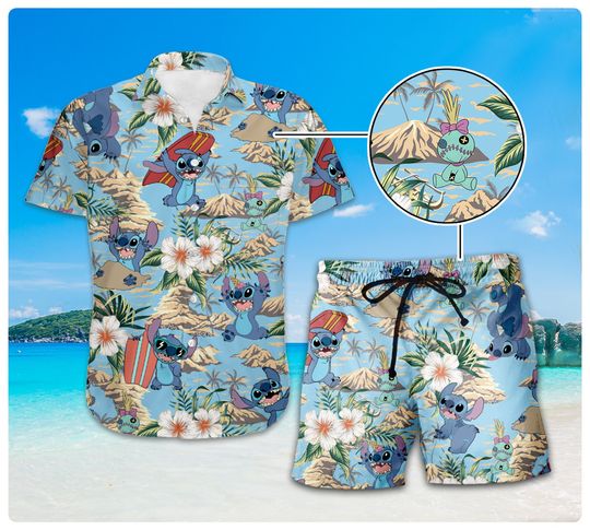 Stitch Summer Hawaiian Shirt, Stitch Hawaiian Shirt, Summer Beach Shirt, Stitch Birthday Gift, Stitch Cruise, Family Vacation 2024 Shirt