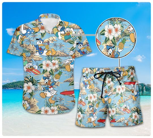 Donald Duck Hawaiian Shirt, Disneyland Summer Hawaiian Shirt, Summer Beach Shirt,Disneyland Trip Shirt,Disneyland Family Vacation 2024 Shirt