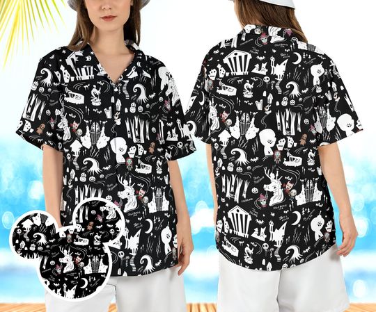 Nightmare Before Christmas Hawaiian Shirt, Jack and Sally Beach Hawaii Shirt, Lock Shock and Barrel Aloha Shirt, Oogie Boogie Button Shirt