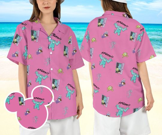 Monsters Inc Characters Hawaiian Shirt, Monsters University Beach Hawaii Shirt, Disneyland Monsters Aloha Shirt, Mike Sully Boo Button Shirt