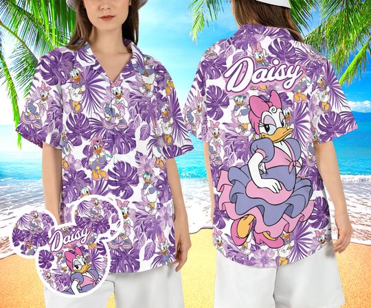 Daisy Duck Tropical Hawaiian Shirt, Daisy Beach Vacation Hawaii Shirt, Disneyland Summer Aloha Shirt, Daisy Vacay Mode Button Up Shirt