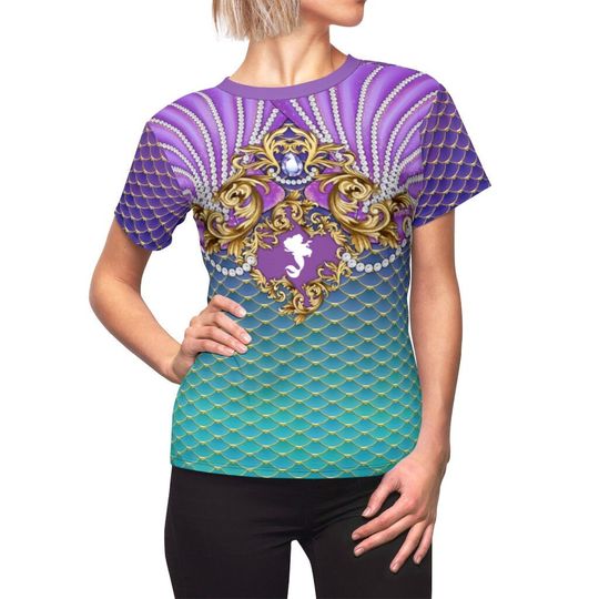 Discover Womens Ariel Ornate 3D Shirt | Disney Short Sleeve Cotton Tee | Disney Cosplay Shirt | Disneyland Trip Outfit For Adult/Kid