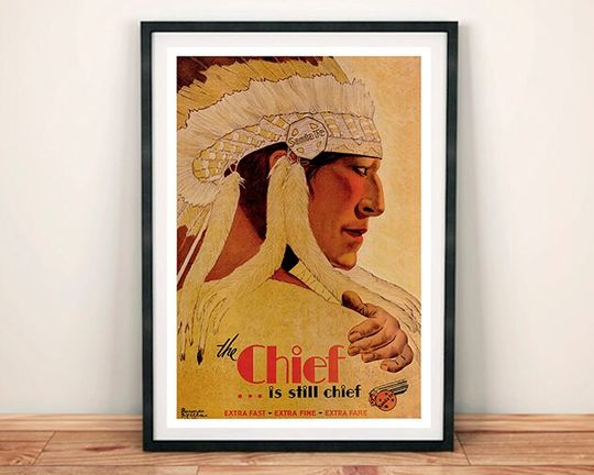 Chief Poster: Native American Indian Advert Print, Minimalist Art, Vintage Poster, Retro Poster, Modern Art, Wall Decor