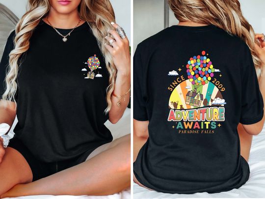 Disney Pixar Up Shirt, A World Of Adventure Awaits Rainbow Balloons Tee, Disneyland Vacation Trip, Disney Up Movie Shirt, Paradise Falls Tee
