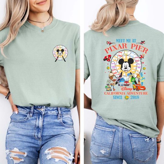 Comfort Colors Vintage Meet Me At Pixar Pier Disney Characters Shirt,Disneyland Pixar Fest 2024 Shirt, Family Disneyland Trip Matching Tees