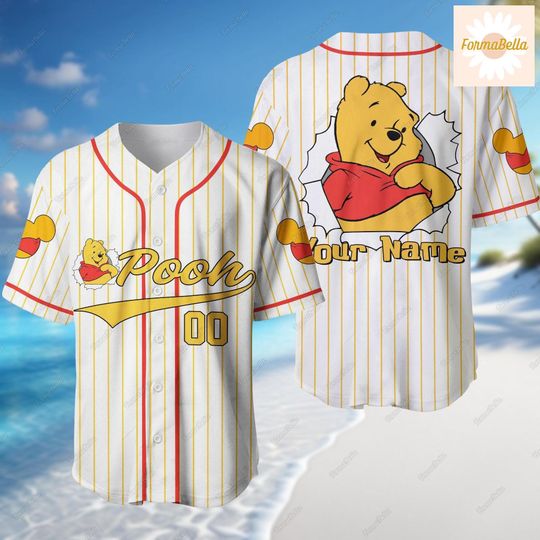 Custom Winnie The Pooh Baseball Jersey, Disney Pooh Baseball Shirt, Pooh Baseball Team Outfit, Pooh Bear Jersey Shirt, Gift For Kids