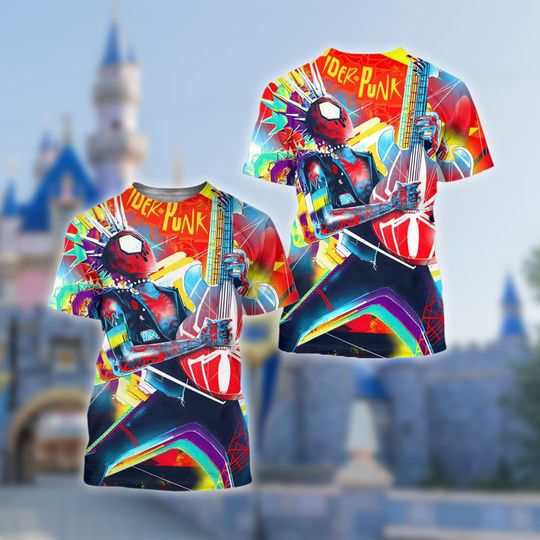 Spider Man Across the Spider Verse 3D Adult Kid T-shirt, Retro Spider Punk All Over Print Shirt, Hobie Brown Punk Rock Spider Hero Tee