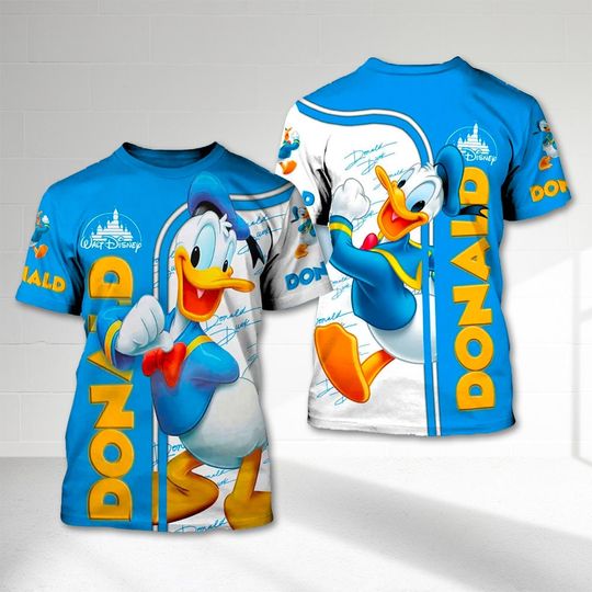 Cute Donald Duck 3D Tee, Pattern Cartoon Character Outfits, Family Trip Matching Unisex Casual T-shirts, Animation Movie All Over Print Tee