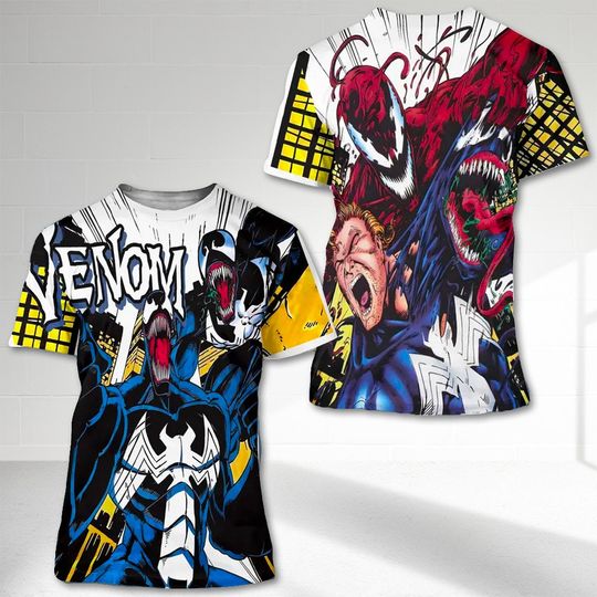 Venom And Carnage Fighting 3D Shirt, Venom Spiderman Villain Comic Character All Over Print Shirt, Comic Fan 3D Tee, We Are Venom Unisex Tee