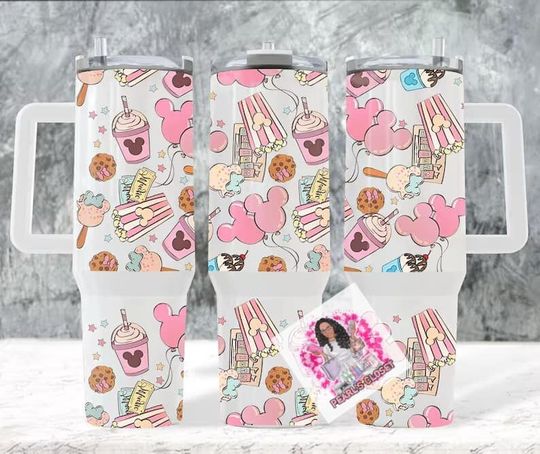 Main Street Snacks Sublimation Tumblers 40 oz With Handle, 40oz Stainless Steel Water Bottle, Vacuum Thermos Cup, Travel Car, Coffee Mug