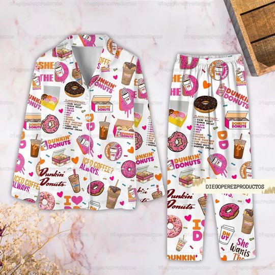 Dunkin Donuts Pajamas, Dunkin Donuts Women Pajamas, Dunkin Donuts Pajamas Set, Dunkin Donuts Gift, Gift For Her