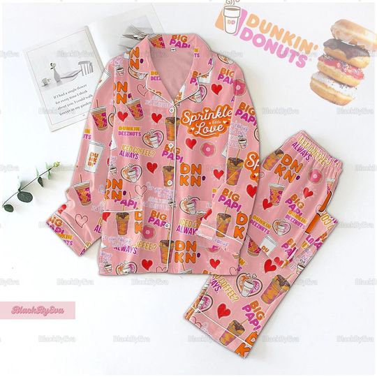 Dunkin Donut Pajama Set, Dunkin Donut Tshirt, Dunkin Donut Holiday Pajamas, Dunkin Donut Women Pajamas, Fast Food Bridesmaid Pajamas