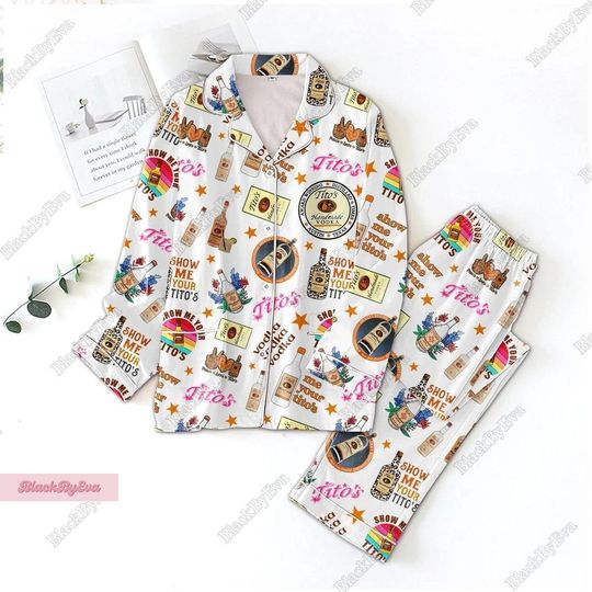 Titos Vodka Pajamas Set, Tito Vodka Women Pajamas, Tito Handmade Holiday Pajamas, Tito Handmade Pajamas Pants, Tito Vodka Set Of Pajama
