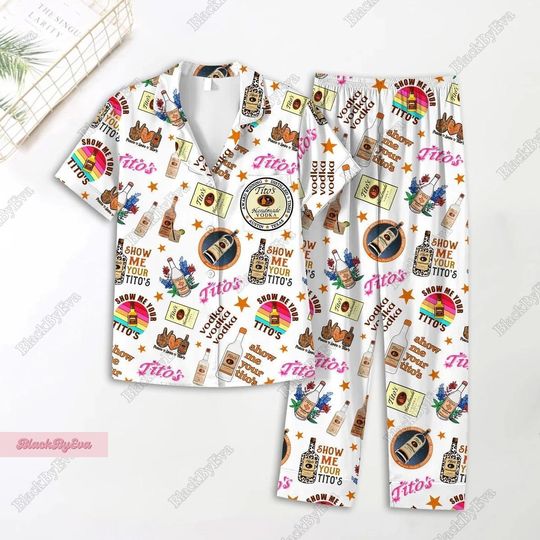 Titos Vodka Pajamas Pants, Tito Vodka Shirt, Tito Handmade Women Pajamas, Tito Handmade Midnight Shirt, Tito Vodka Bridesmaid Pajamas